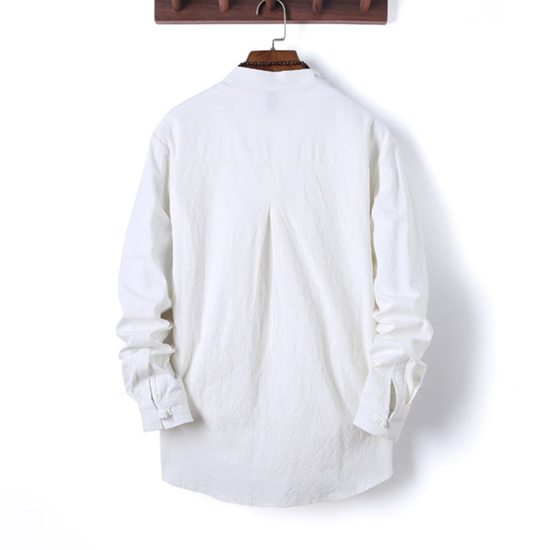 Set di 2 pezzi da uomo in tinta unita con bottoni a rana, camicia a maniche lunghe in cotone e pantaloni con tasche, Buddha Stones - image 12