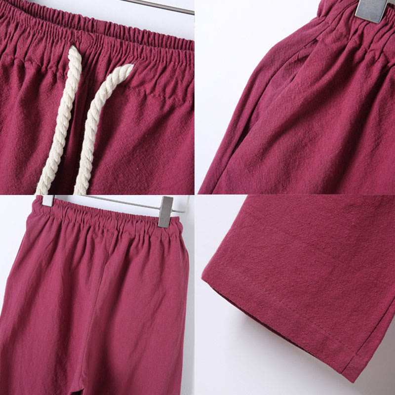 Set di 2 pezzi da uomo in tinta unita con bottoni a rana, camicia a maniche lunghe in cotone e pantaloni con tasche, Buddha Stones - image 38