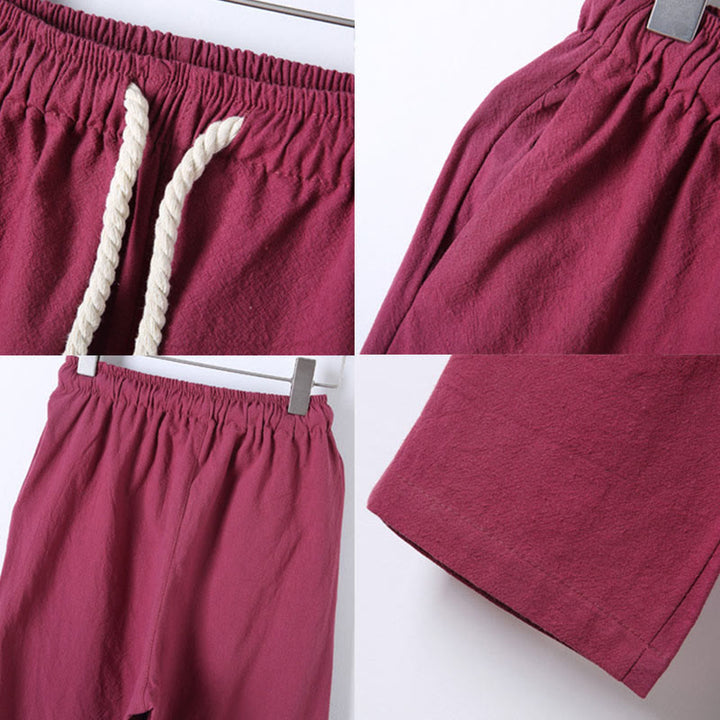 Set di 2 pezzi da uomo in tinta unita con bottoni a rana, camicia a maniche lunghe in cotone e pantaloni con tasche, Buddha Stones - image 38