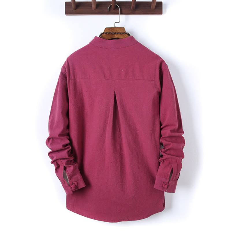 Set di 2 pezzi da uomo in tinta unita con bottoni a rana, camicia a maniche lunghe in cotone e pantaloni con tasche, Buddha Stones - image 32