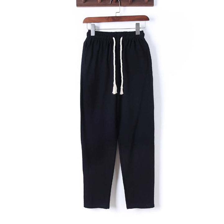 Set di 2 pezzi da uomo in tinta unita con bottoni a rana, camicia a maniche lunghe in cotone e pantaloni con tasche, Buddha Stones - image 5