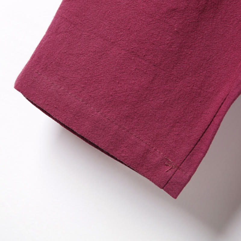 Set di 2 pezzi da uomo in tinta unita con bottoni a rana, camicia a maniche lunghe in cotone e pantaloni con tasche, Buddha Stones - image 42