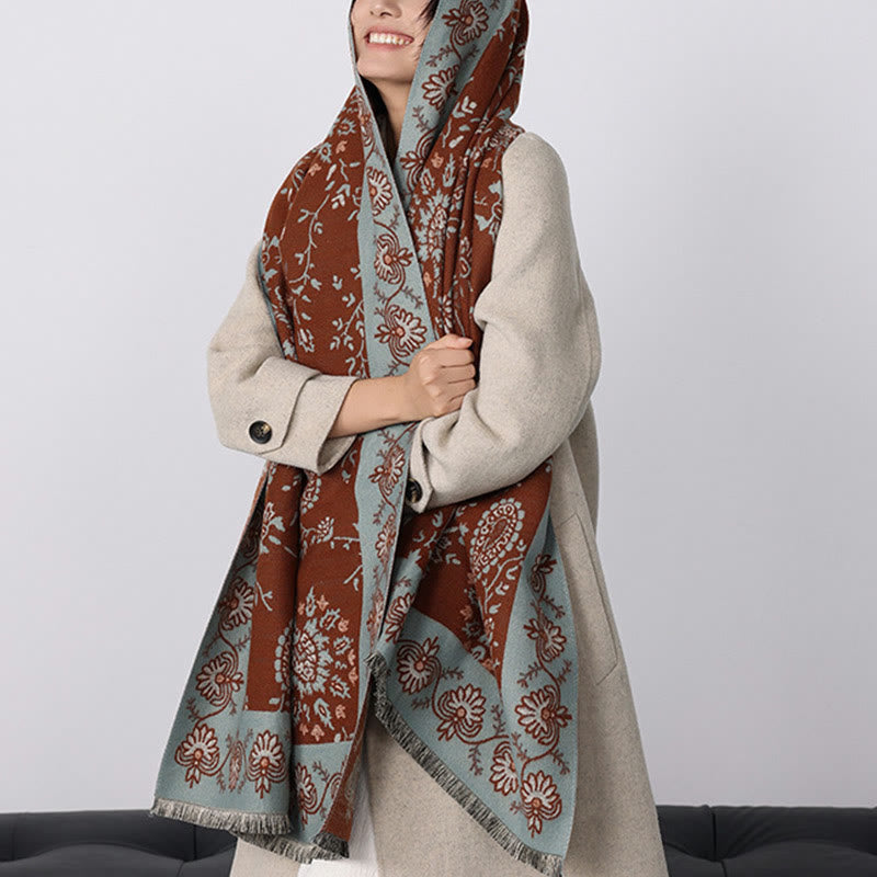 Sciarpa morbida con motivo a scialle Buddha Stones, motivo invernale con fiori e viticci - image 5