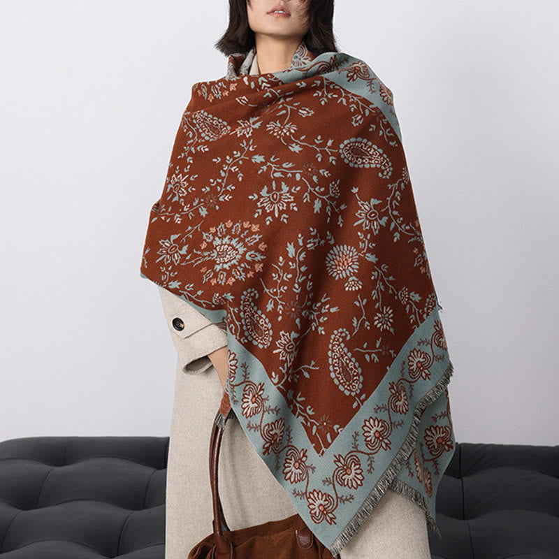 Sciarpa morbida con motivo a scialle Buddha Stones, motivo invernale con fiori e viticci - image 4