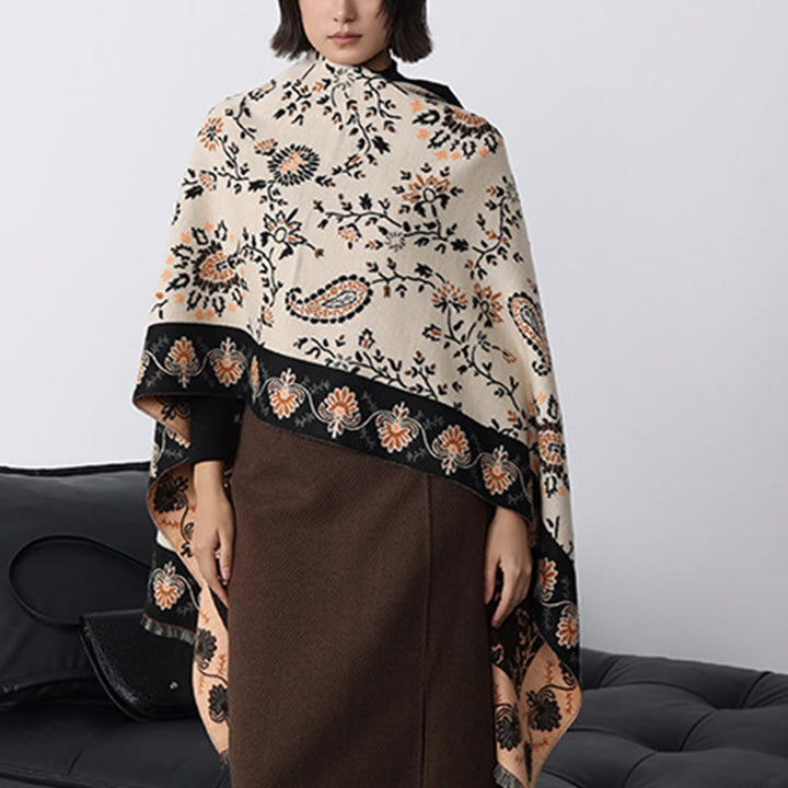 Sciarpa morbida con motivo a scialle Buddha Stones, motivo invernale con fiori e viticci - image 22