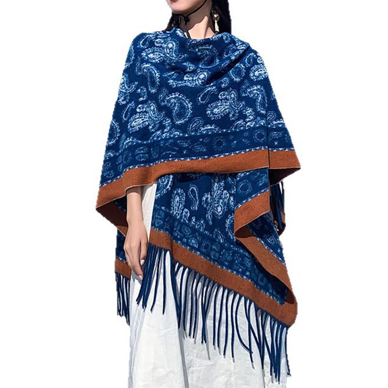 Sciarpa scialle con nappe e motivo patchwork Paisley blu navy Buddha Stones - image 7