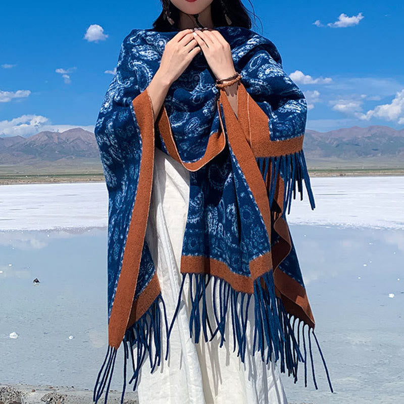 Sciarpa scialle con nappe e motivo patchwork Paisley blu navy Buddha Stones - image 1