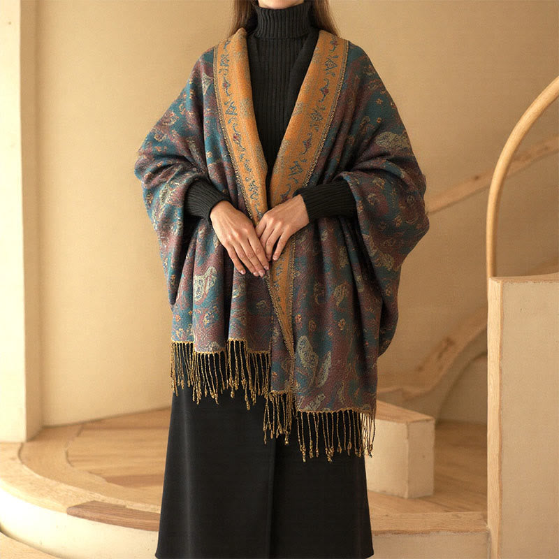 Sciarpa scialle con motivo floreale paisley primaverile Buddha Stones con nappe - Verde acqua - 195*70cm - image 0