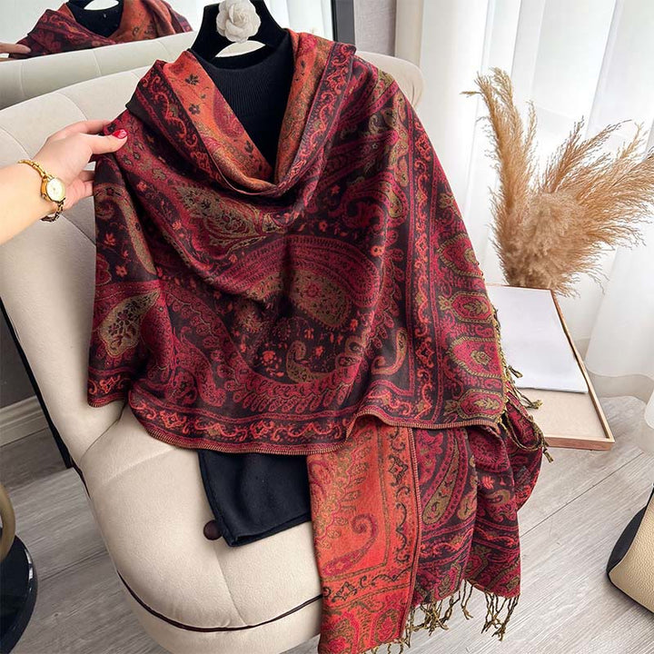 Sciarpa scialle con motivo floreale paisley primaverile Buddha Stones con nappe - image 6