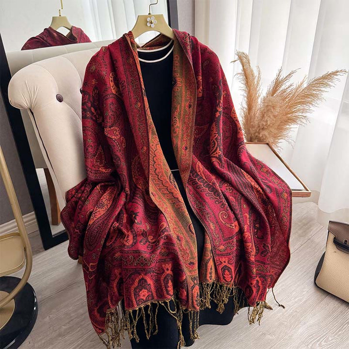 Sciarpa scialle con motivo floreale paisley primaverile Buddha Stones con nappe - image 17