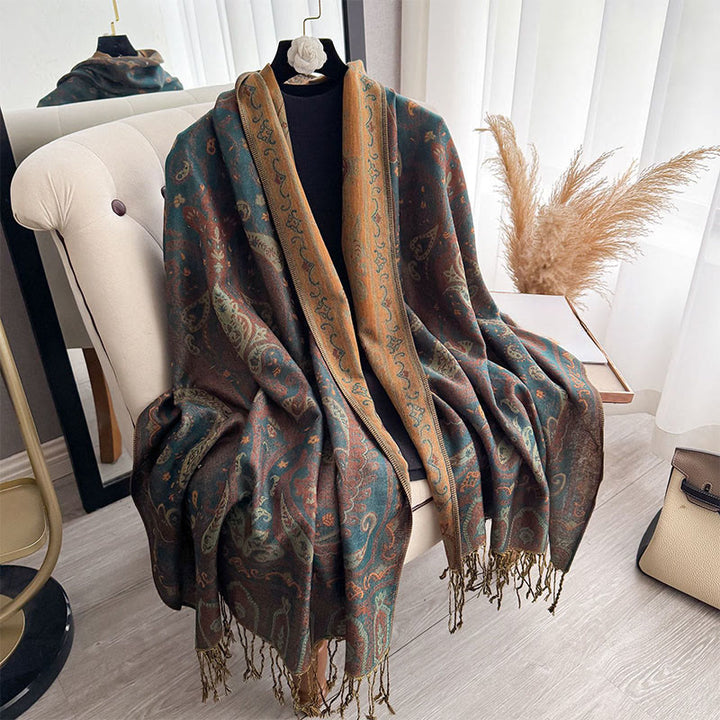 Sciarpa scialle con motivo floreale paisley primaverile Buddha Stones con nappe - image 2