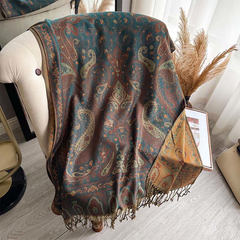 Sciarpa scialle con motivo floreale paisley primaverile Buddha Stones con nappe - image 1