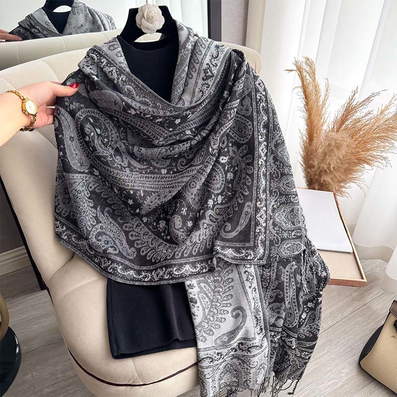 Sciarpa scialle con motivo floreale paisley primaverile Buddha Stones con nappe - image 10