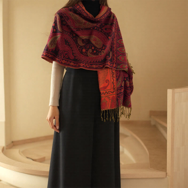 Sciarpa scialle con motivo floreale paisley primaverile Buddha Stones con nappe - image 7