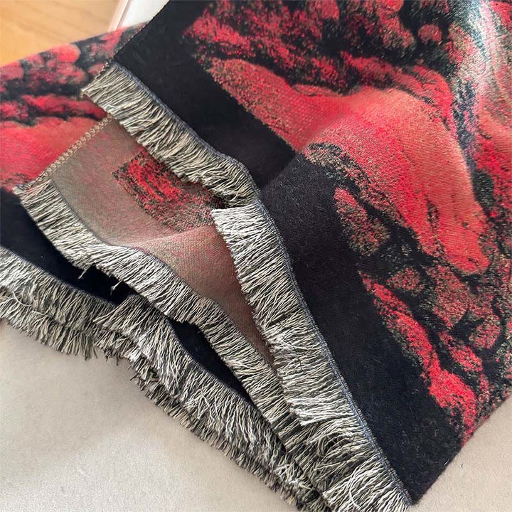 Sciarpa spessa e accogliente con motivo dipinto di paesaggio invernale Buddha Stones nappe - image 4