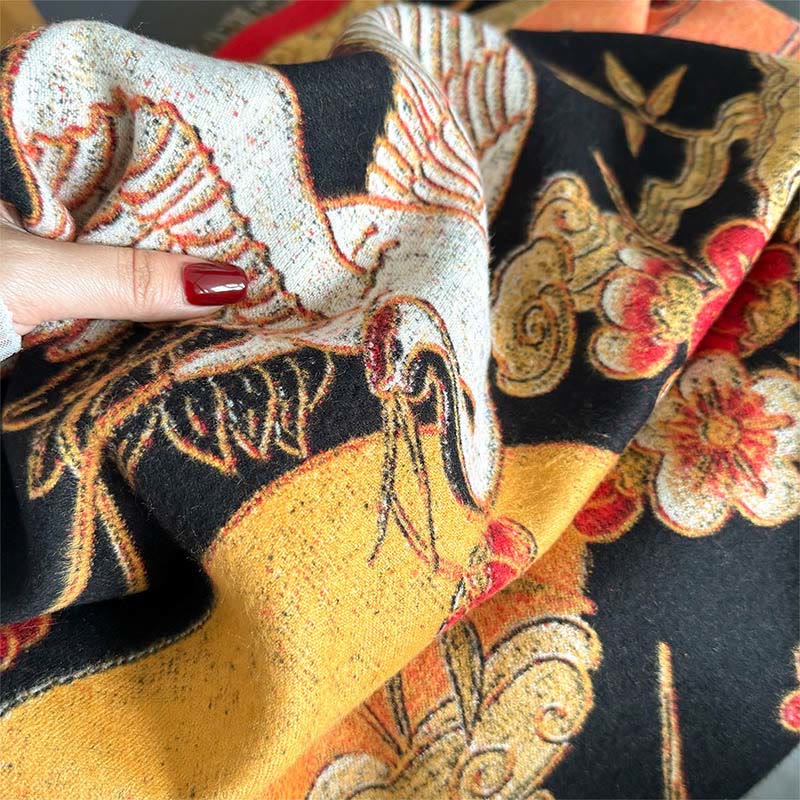 Sciarpa accogliente con motivo a nappe, motivo a gru invernale, motivo a nuvole di buon auspicio , Buddha Stones Plum Blossom - image 3