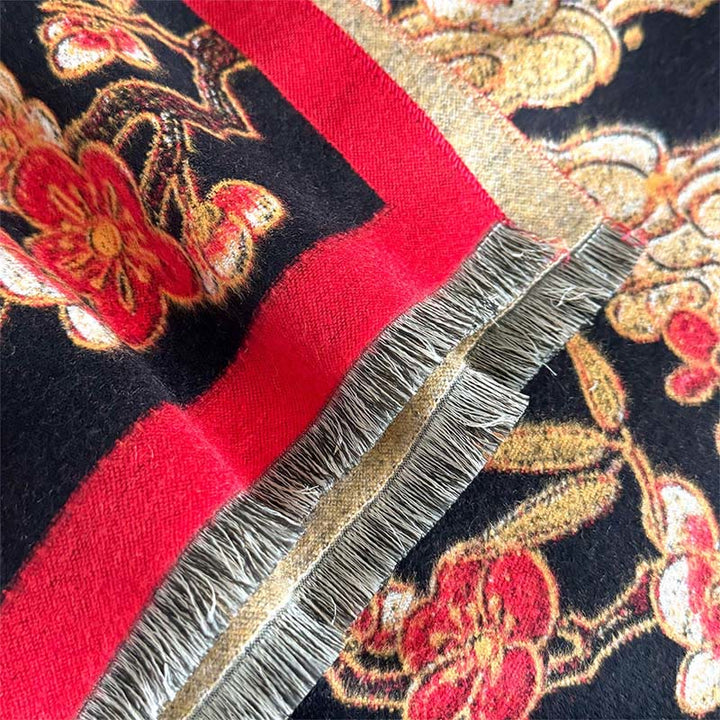 Sciarpa accogliente con motivo a nappe, motivo a gru invernale, motivo a nuvole di buon auspicio , Buddha Stones Plum Blossom - image 4