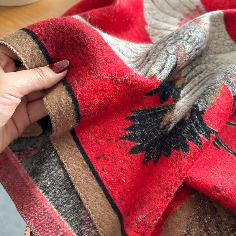 Sciarpa morbida e accogliente con motivo a nappe, motivo a gru autunnale Buddha Stones , motivo a loto e fiore di prugna - image 3