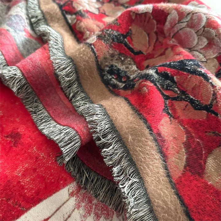 Sciarpa morbida e accogliente con motivo a nappe, motivo a gru autunnale Buddha Stones , motivo a loto e fiore di prugna - image 4