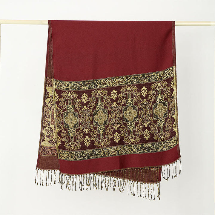 Sciarpa scialle con nappa e motivo geometrico a fiori di anacardi dorati primaverili Buddha Stones - image 7