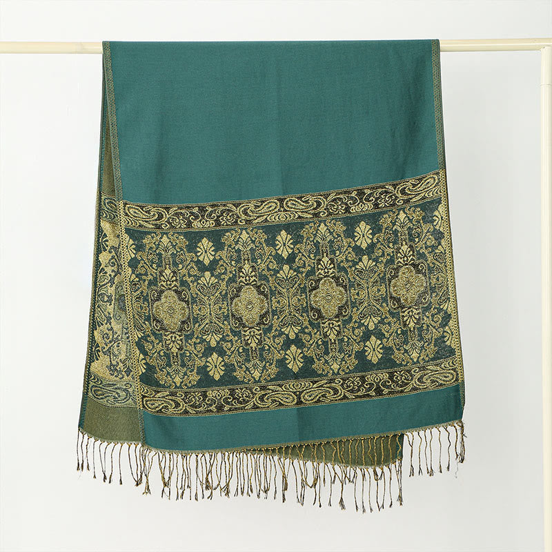 Sciarpa scialle con nappa e motivo geometrico a fiori di anacardi dorati primaverili Buddha Stones - image 5