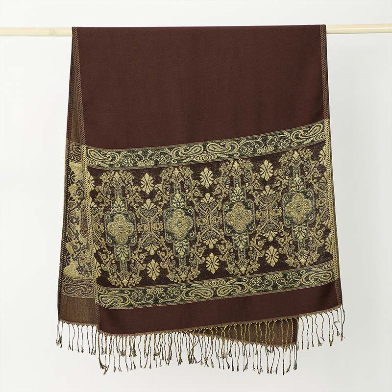 Sciarpa scialle con nappa e motivo geometrico a fiori di anacardi dorati primaverili Buddha Stones - image 2