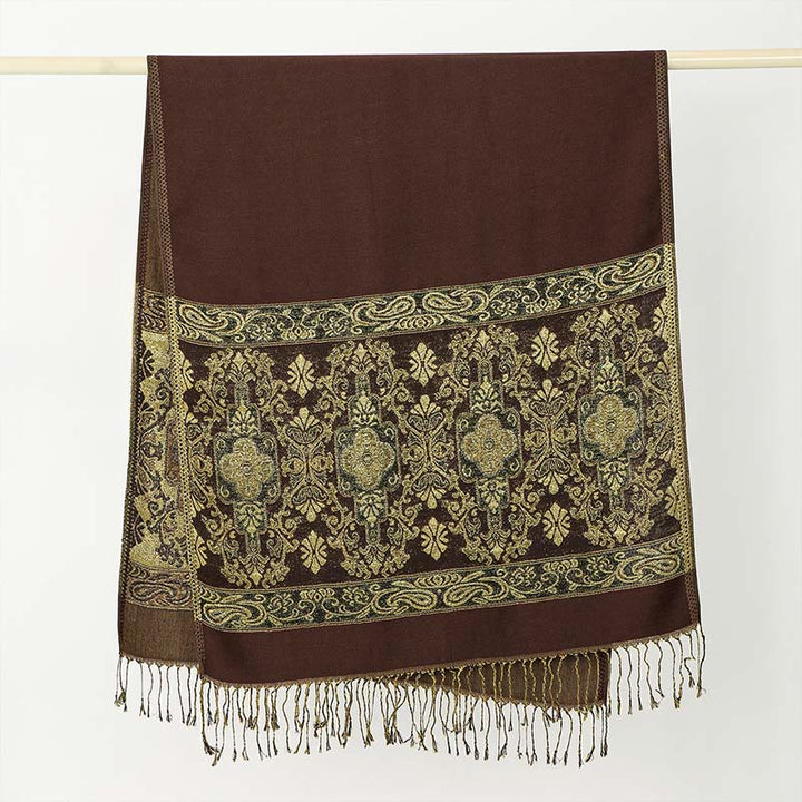 Sciarpa scialle con nappa e motivo geometrico a fiori di anacardi dorati primaverili Buddha Stones - image 2