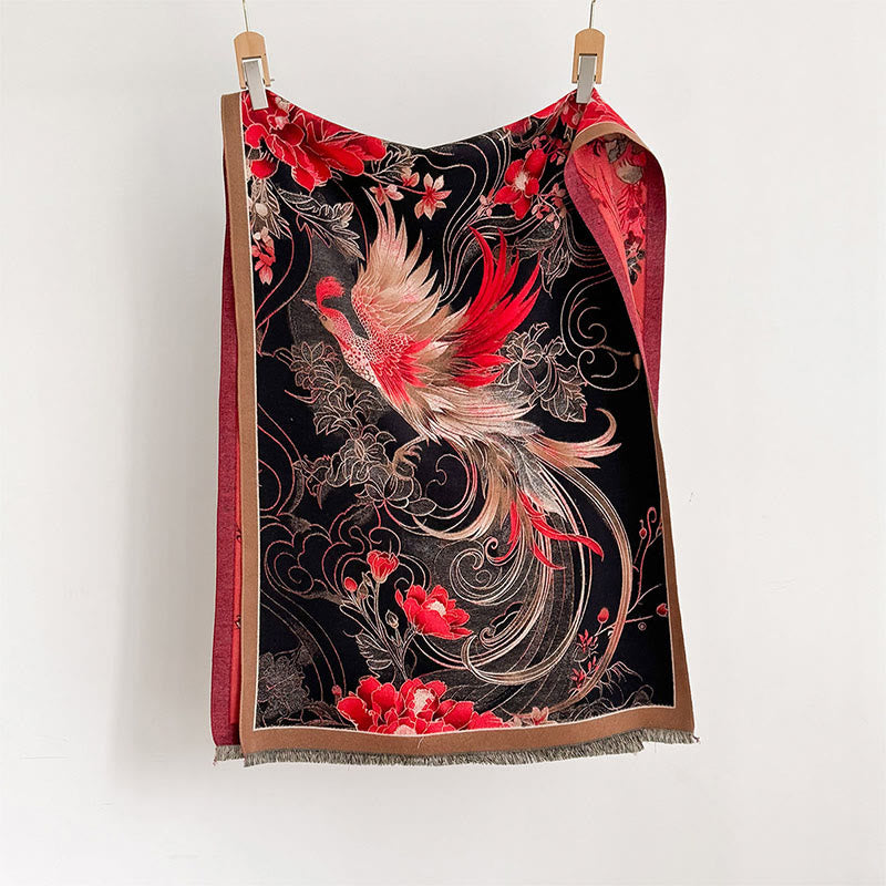 Sciarpa morbida con nappe e motivo a fiori di fenice invernale con Buddha Stones - image 1