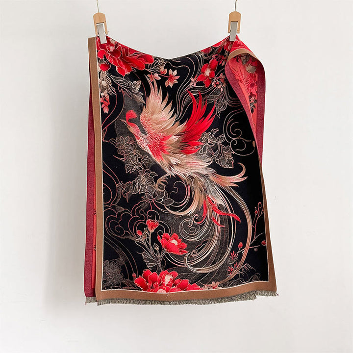 Sciarpa morbida con nappe e motivo a fiori di fenice invernale con Buddha Stones - image 1