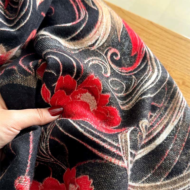 Sciarpa morbida con nappe e motivo a fiori di fenice invernale con Buddha Stones - image 3