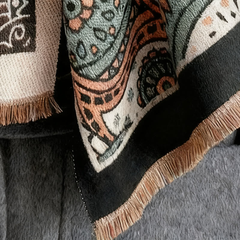 Sciarpa morbida con nappe, motivo geometrico paisley, stile etnico invernale, motivo Buddha Stones - image 4