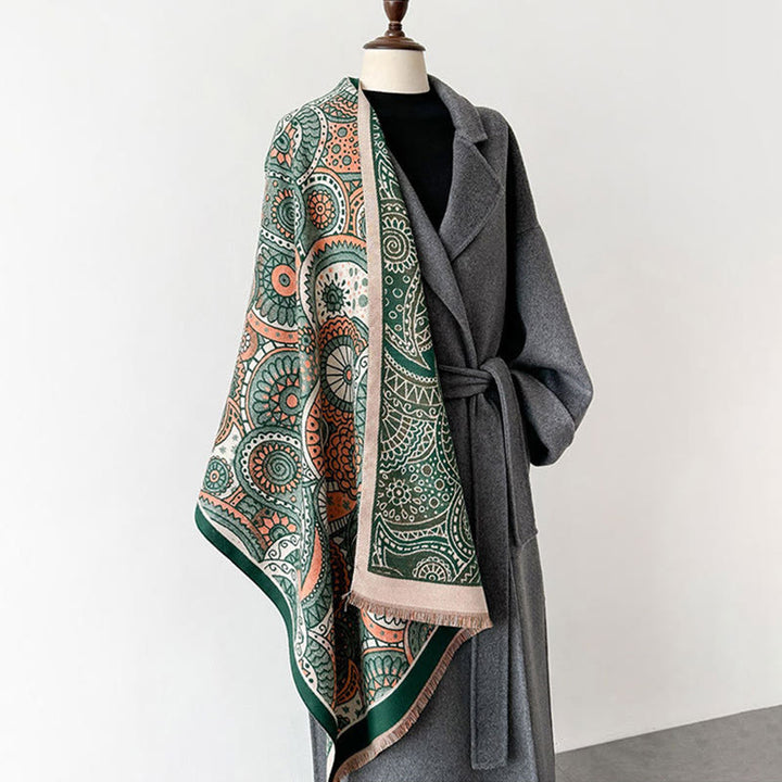 Sciarpa morbida con nappe, motivo geometrico paisley, stile etnico invernale, motivo Buddha Stones - image 8