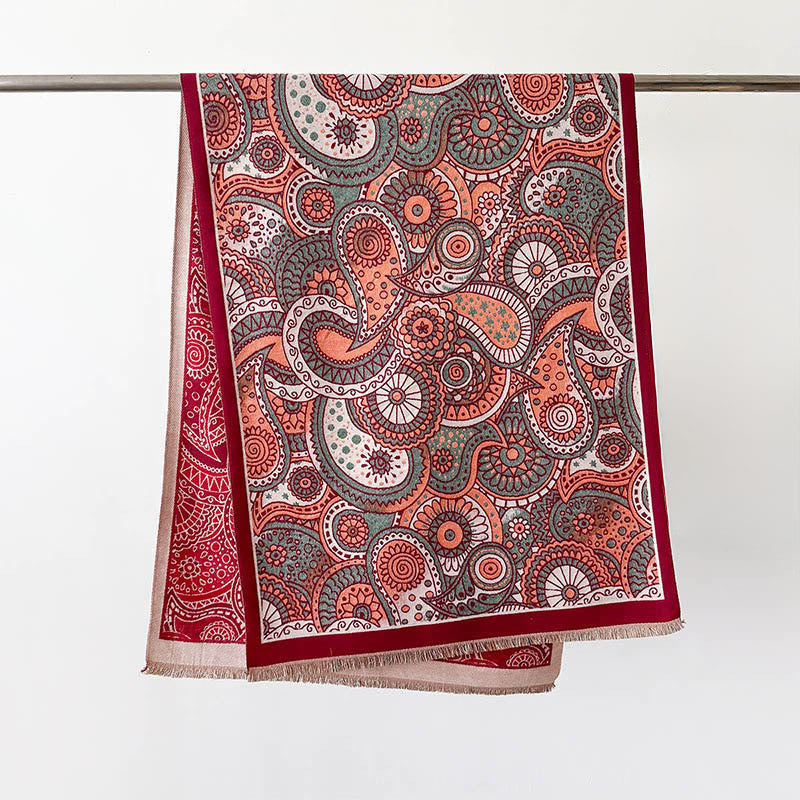 Sciarpa morbida con nappe, motivo geometrico paisley, stile etnico invernale, motivo Buddha Stones - Rosso - 186*66 cm - image 9