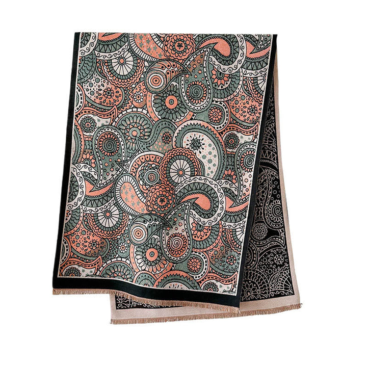 Sciarpa morbida con nappe, motivo geometrico paisley, stile etnico invernale, motivo Buddha Stones - image 5
