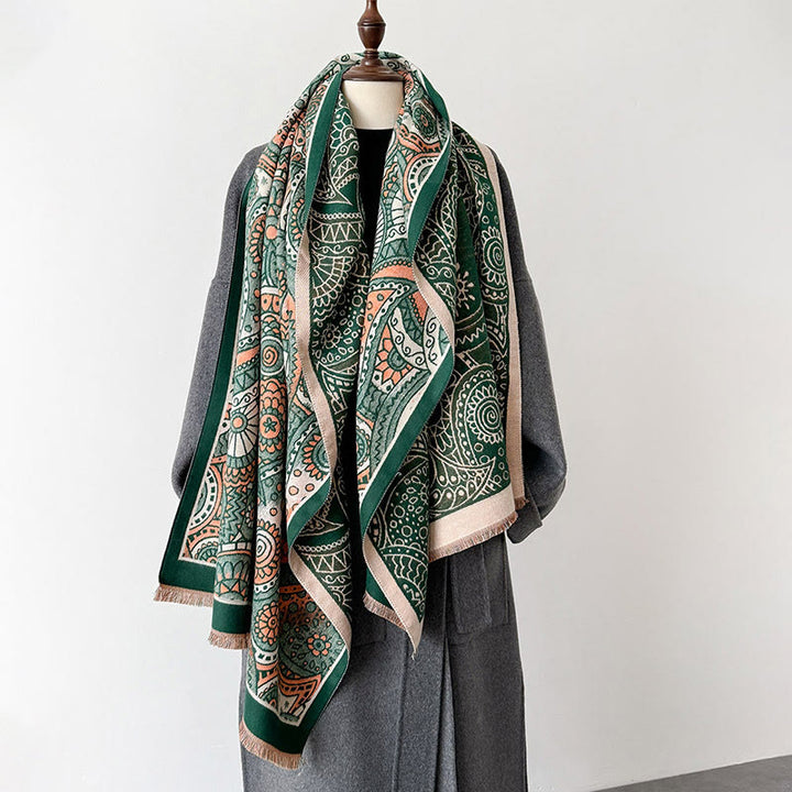 Sciarpa morbida con nappe, motivo geometrico paisley, stile etnico invernale, motivo Buddha Stones - image 7