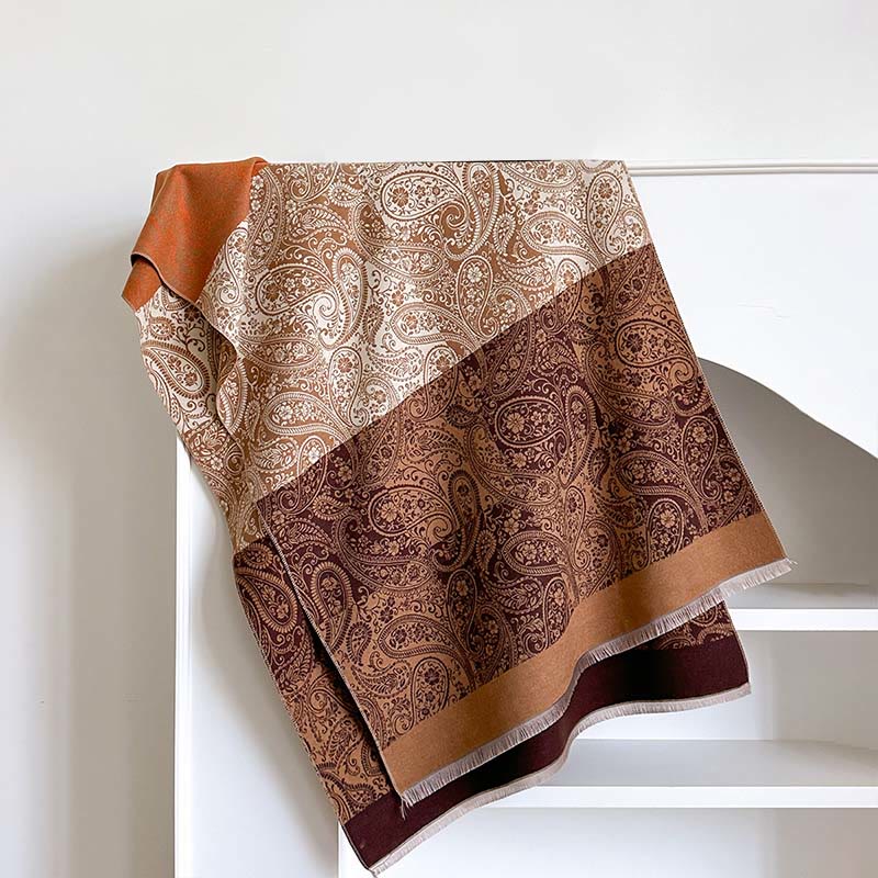 Sciarpa calda e avvolgente con nappa e motivo a tralci di vite con motivo paisley abbinato al colore invernale termico Buddha Stones - Perù - 185*65cm - image 4