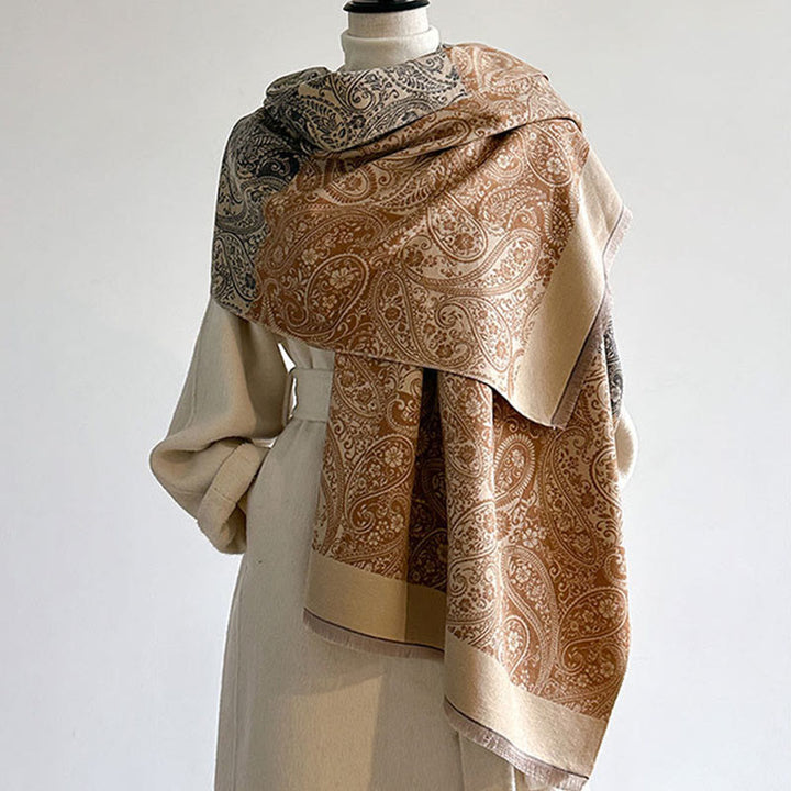 Sciarpa calda e avvolgente con nappa e motivo a tralci di vite con motivo paisley abbinato al colore invernale termico Buddha Stones - image 9