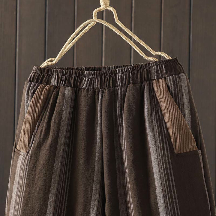 Pantaloni harem imbottiti da donna in velluto a coste di cotone a righe termiche Buddha Stones Commute con tasche - image 2