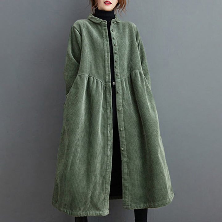 Cappotto da donna in velluto a coste di cotone con fodera in pile, maniche lunghe, bottoni semplici, Buddha Stones, con tasche - image 14