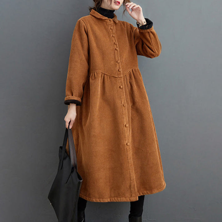 Cappotto da donna in velluto a coste di cotone con fodera in pile, maniche lunghe, bottoni semplici, Buddha Stones, con tasche - image 19