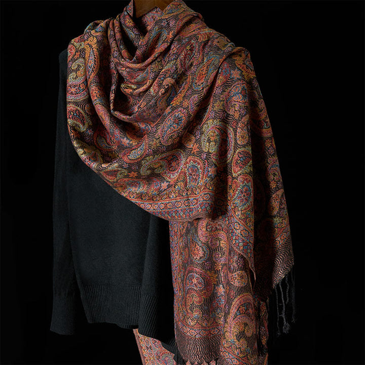 Sciarpa morbida con nappa e motivo a fiori di anacardi viola primaverili Buddha Stones - image 3