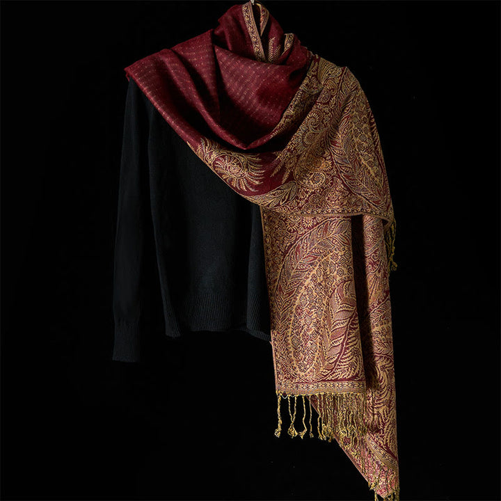 Sciarpa morbida con nappa e motivo a fiori e foglie lunghe primaverili Buddha Stones - image 13