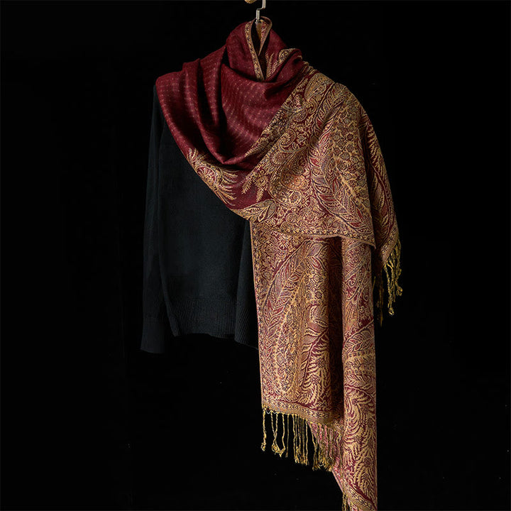Sciarpa morbida con nappa e motivo a fiori e foglie lunghe primaverili Buddha Stones - image 14