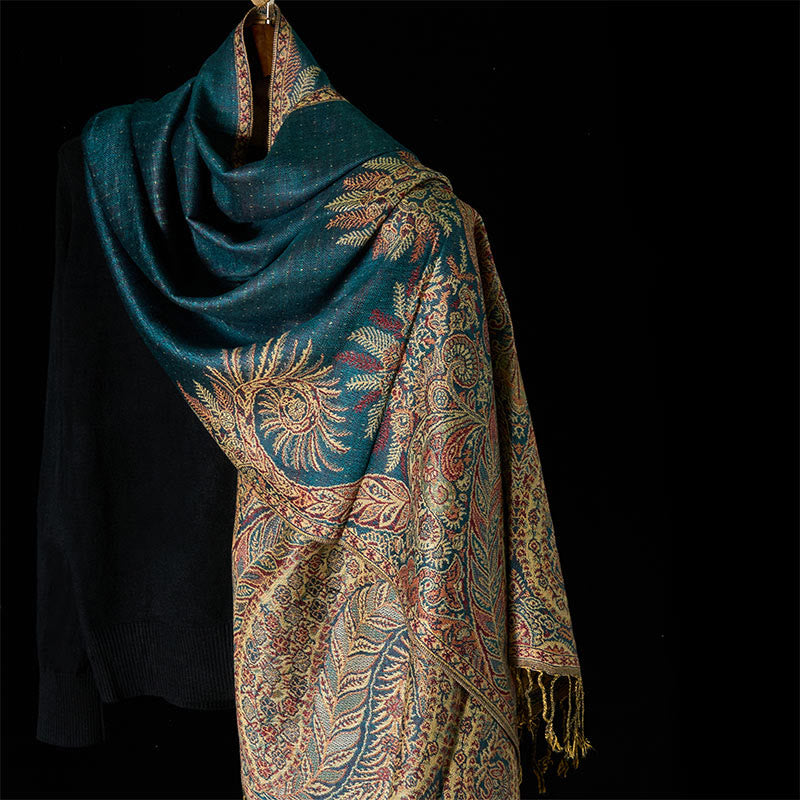 Sciarpa morbida con nappa e motivo a fiori e foglie lunghe primaverili Buddha Stones - CadetBlue - 175*70cm - image 0