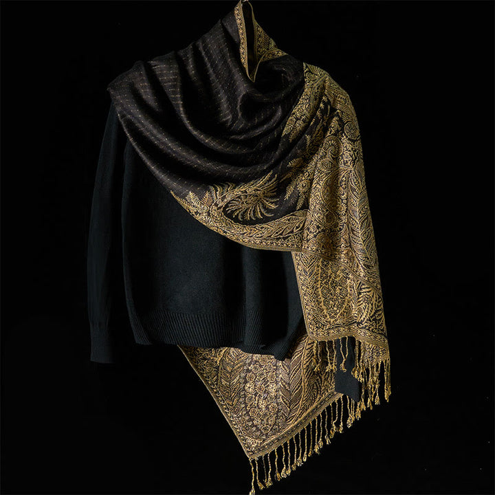 Sciarpa morbida con nappa e motivo a fiori e foglie lunghe primaverili Buddha Stones - image 6