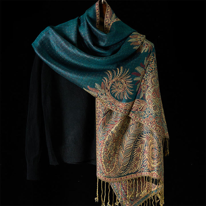 Sciarpa morbida con nappa e motivo a fiori e foglie lunghe primaverili Buddha Stones - image 1