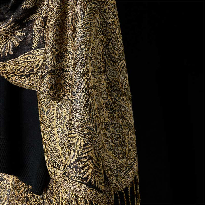 Sciarpa morbida con nappa e motivo a fiori e foglie lunghe primaverili Buddha Stones - image 9