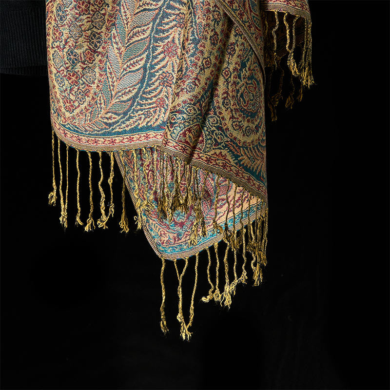 Sciarpa morbida con nappa e motivo a fiori e foglie lunghe primaverili Buddha Stones - image 11