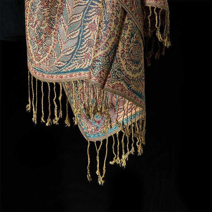 Sciarpa morbida con nappa e motivo a fiori e foglie lunghe primaverili Buddha Stones - image 11