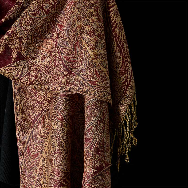 Sciarpa morbida con nappa e motivo a fiori e foglie lunghe primaverili Buddha Stones - image 16